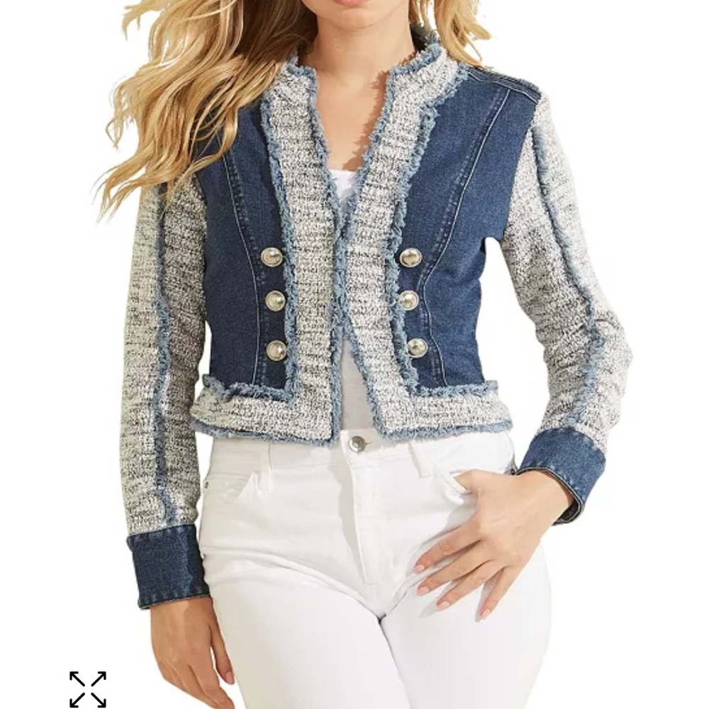 Guess Blue Jean Jacket with Knit Accents